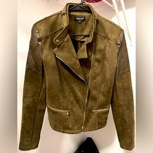 Green suede and faux leather jacket